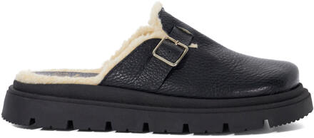 Dune London Dune Dames Gene - Leren Faux Schapenvacht Geklede Klompen - maat Zwart