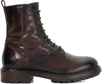 Dune London Dune Dames Patley - Leren Veterschoenen Enkelboots - maat Bruin