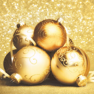 duni 20x stuks kerst thema tafel servetten Golden Baubles 33 x 33 cm - Feestservetten Multikleur