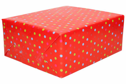 duni 2x Inpakpapier / cadeaupapier rood met gekleurde stippen 200 x 70 cm - Cadeauverpakking kadopapier