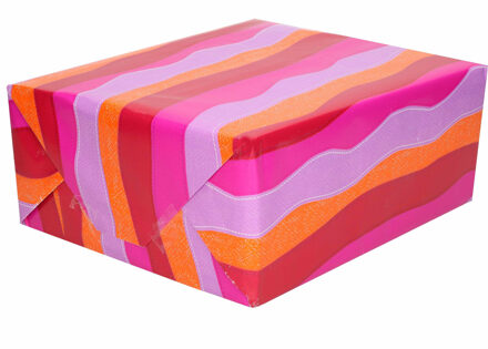 duni 2x Inpakpapier/cadeaupapier roze/paars/oranje/rood in golf 200 x 70 cm - Cadeauverpakking kadopapier