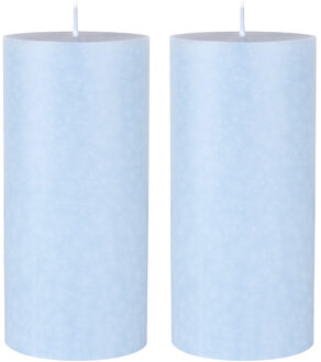 duni 2x stuks lichtblauwe cilinderkaarsen/ stompkaarsen 15 x 7 cm 50 branduren - Lichtblauw