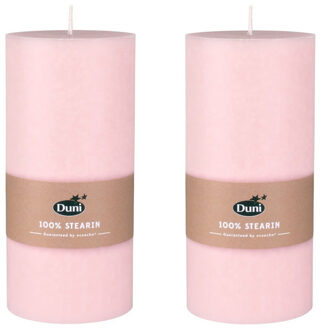 duni 2x stuks pastel roze cilinder kaarsen /stompkaarsen 15 x 7 cm 50 branduren - Stompkaarsen