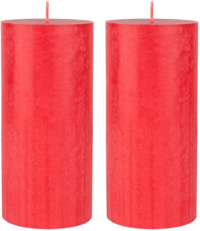 duni 2x stuks rode cilinder kaarsen /stompkaarsen 15 x 7 cm 50 branduren sfeerkaarsen rood - Stompkaarsen