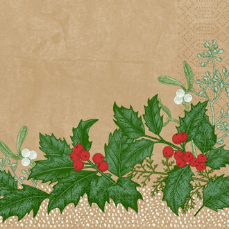 duni 40x stuks kerst thema tafel servetten met hulsttakjes 33 x 33 cm - Feestservetten Multikleur