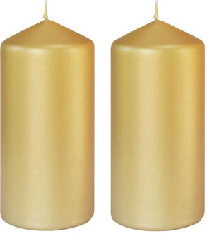 duni 4x stuks gouden cilinderkaarsen/ stompkaarsen 15 x 7 cm 52 branduren - Mat goud