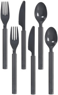 duni Bestekset - kunststof - 12-delig - 4 vorken - 4 lepels - 4 messen - donkergrijs