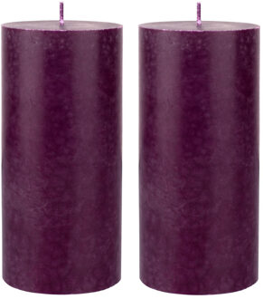 duni cilinderkaarsen/stompkaarsen - 4x stuks - paars - 15 x 7 cm - 50 branduren - geurloze kaarsen