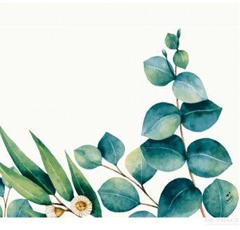 duni Design servetten Eucalyptus - 20x - wit/groen - 33 x 33 cm