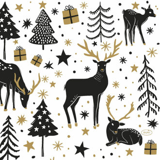 duni Kerst thema servetten - 20x - 33 x 33 cm - wit met rendieren