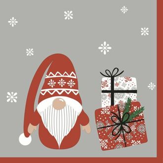 duni kerst thema servetten - 20x st - 33 x 33 cm - gnoom/kerstman - Feestservetten Multikleur