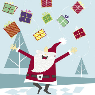 duni Kerst thema servetten - 60x st - 33 x 33 cm - blauw met kerstman