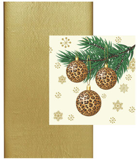 duni Kerst thema tafel set met luipaard print goud - Feestservetten Multikleur