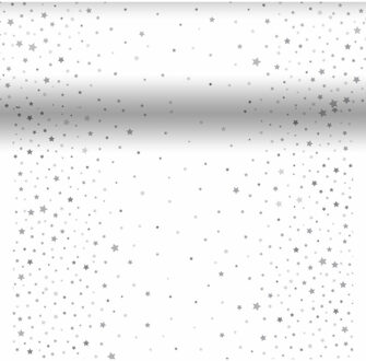 duni Kerst thema tafelloper/placemats - 2x - 40 x 480 cm - papier - wit met sterren