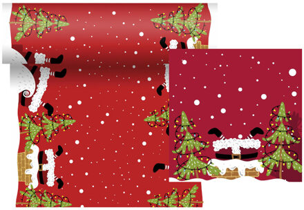 duni Kerstdiner tafelloper en 20x st servetten - rood - papier - kerst - Tafellakens Multikleur