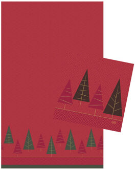 duni Kerstdiner tafelversiering set 2x - tafelkleed en servetten- rood - Tafellakens