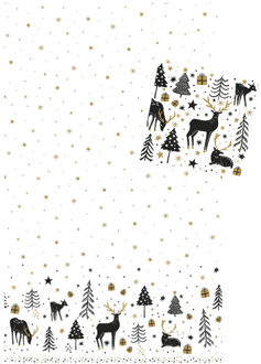 duni Kerstdiner tafelversiering set- tafelkleed en servetten-wit/zwart/goud - Tafellakens