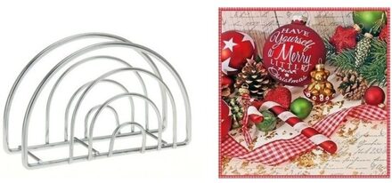 duni Kerstmis tafelversiering houder met kerst print servetten