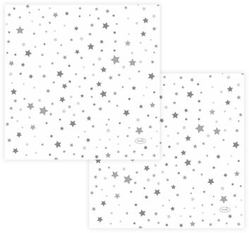 duni Lunch/diner servetten - 20x st - 33 x 33 cm - wit met sterren - feestservetten