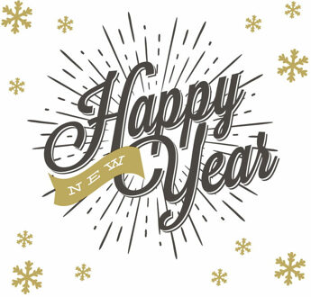 duni Nieuwjaar/oud en nieuw servetten - 20x st - 33 x 33 cm - Happy New Year Wit