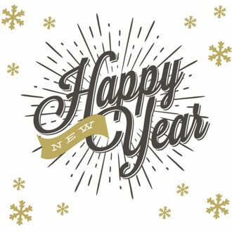 duni nieuwjaar servetten - 20x st - 33 x 33 cm - Happy New Year - Feestservetten Wit