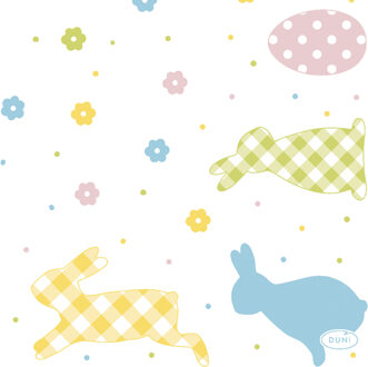 duni Paas thema servetten Bunnies and Eggs - 20x - pasen print - 24 x 24 cm - feestservetten - Paasontbij Multi pasel
