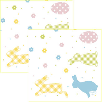 duni Paas thema servetten Bunnies and Eggs - 40x - pasen print - 24 x 24 cm - feestservetten - Paasontbij