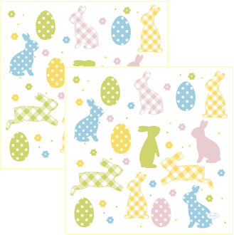 duni Paas thema servetten Bunnies and Eggs - 40x - pasen print - 33 x 33 cm - feestservetten - Paasontbij