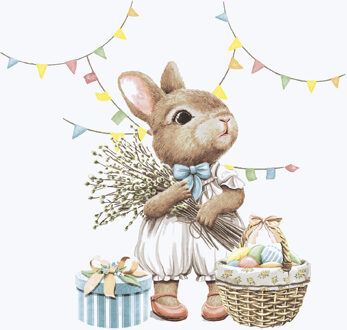 duni Paas thema servetten Bunny Joy - 20x - konijn print - 24 x 24 cm - feestservetten - Paasontbijt