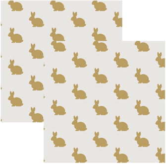 duni Paas thema servetten Golden bunny - 40x - Pasen print - 24 x 24 cm - feestservetten - Paasontbijt