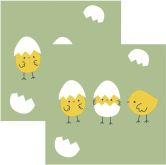 duni Paas thema servetten Joyful Chicks - 40x - kuikenprint - 33 x 33 cm - feestservetten - Paasontbij