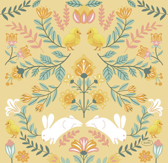 duni Paas thema servetten Ornament Easter - 20x - geel - 33 x 33 cm - feestservetten - Paasontbijt