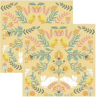 duni Paas thema servetten Ornament Easter - 40x - geel - 33 x 33 cm - feestservetten - Paasontbijt