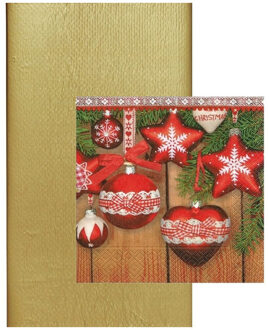 duni Papieren tafelkleed/tafellaken goud inclusief kerst servetten