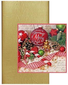 duni Papieren tafelkleed/tafellaken goud inclusief kerst servetten