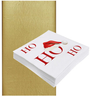 duni Papieren tafelkleed/tafellaken goud inclusief kerst servetten