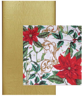 duni Papieren tafelkleed/tafellaken goud inclusief kerst servetten