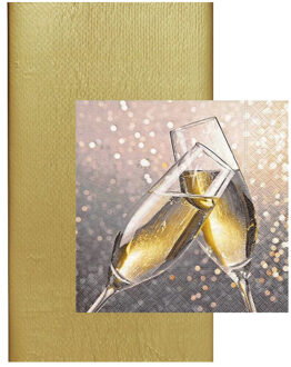 duni Papieren tafelkleed/tafellaken goud inclusief kerst servetten