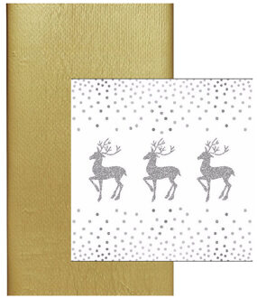 duni Papieren tafelkleed/tafellaken goud inclusief kerst servetten