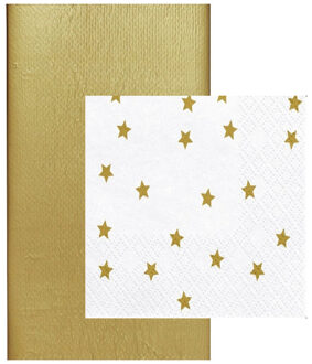 duni Papieren tafelkleed/tafellaken goud inclusief kerst servetten