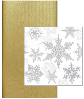 duni Papieren tafelkleed/tafellaken goud inclusief kerst servetten