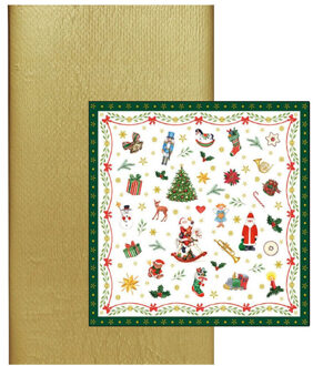 duni Papieren tafelkleed/tafellaken goud inclusief kerst servetten