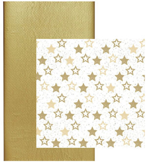 duni Papieren tafelkleed/tafellaken goud inclusief sterren servetten
