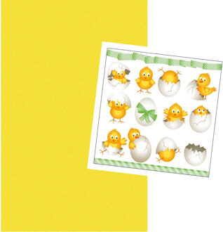 duni Pasen tafel dekken decoratie set - geel tafelkleed 138 x 220 cm - en 20x paas thema servetten