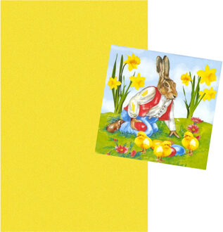 duni Pasen tafel dekken decoratie set - geel tafelkleed 138 x 220 cm - en 20x paas thema servetten