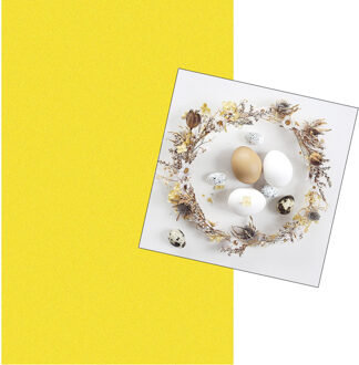 duni Pasen tafeldecoratie set geel tafelkleed en 20x paas thema servetten met paas decoraties
