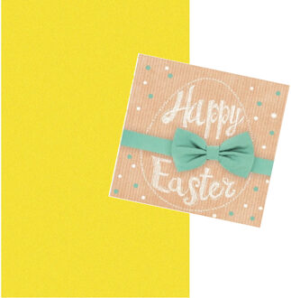 duni Pasen tafeldecoratie set geel tafelkleed en 20x paas thema servetten met paas decoraties