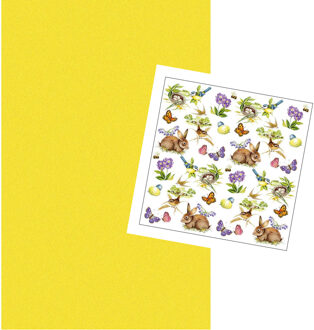 duni Pasen tafeldecoratie set geel tafelkleed en 20x paas thema servetten met paas decoraties