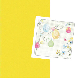 duni Pasen tafeldecoratie set geel tafelkleed en 20x paas thema servetten met paas decoraties