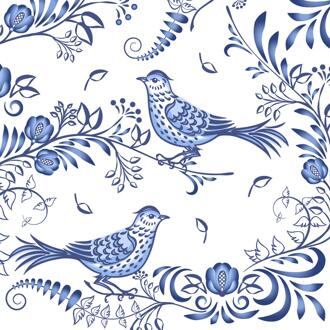 duni Servetten Porcelain Bird 33x33cm blauw